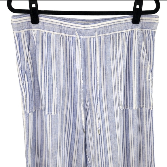 GAP High-Rise Linen Blend Pull-On Wide Leg Pants Women's Size L Blue Striped - Picture 3 of 11